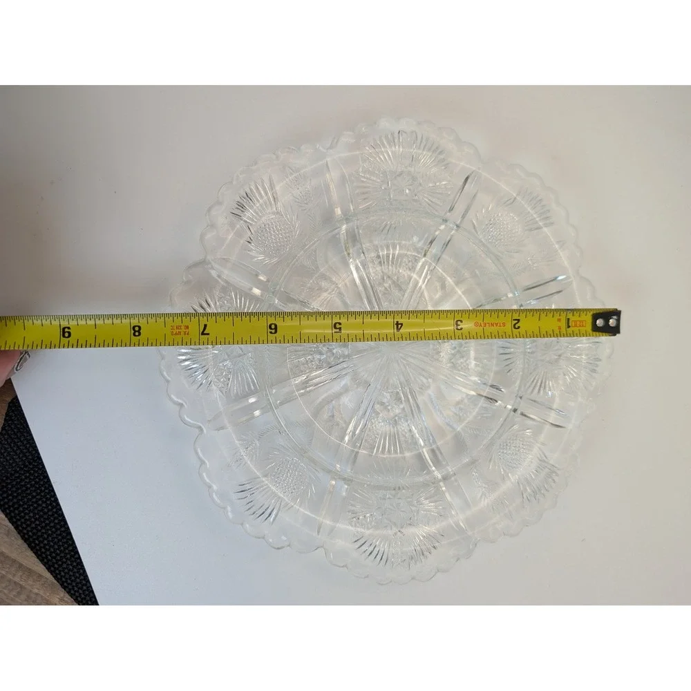 Vtg Clear Pressed Glass Higbee Thistle Starburst Domed Cheese Butter Dish 7.5in